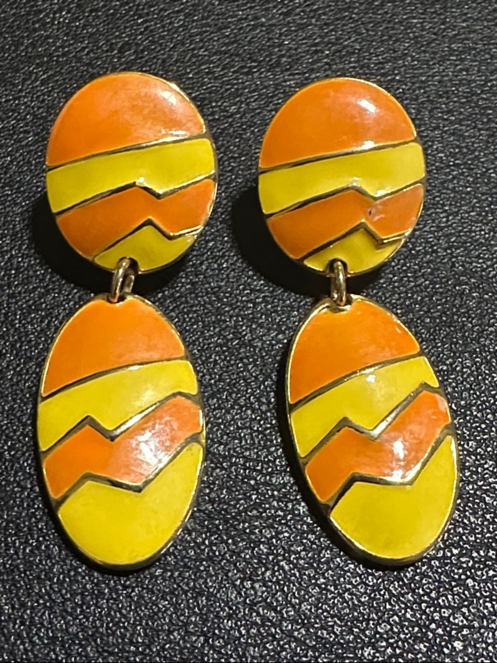 Edgar Berebi Signed EB Modernist Enamel Sunset Dangle Vintage Earrings